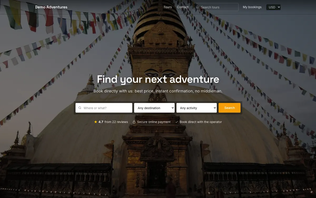The Expedition theme on a tour operator's home page