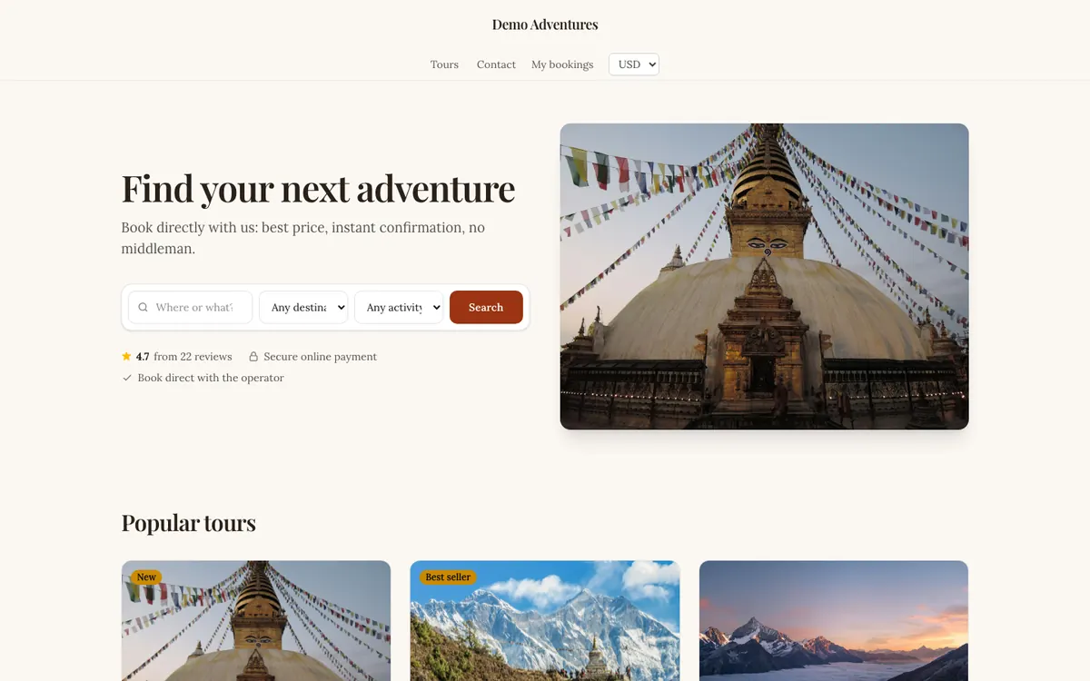 The Heritage theme on a tour operator's home page