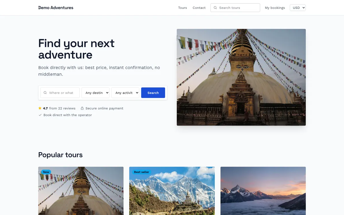 The Nordic theme on a tour operator's home page